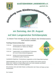 Einladung zum Kinderschützenfest 2016